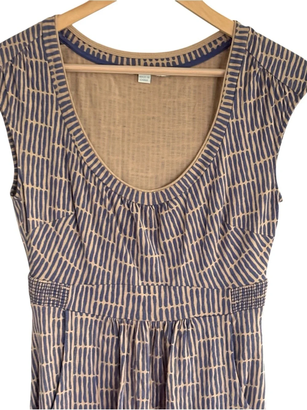 Boden Summer Jersey Patterened Knee Length Womens Blue Tan Dress Size 4R